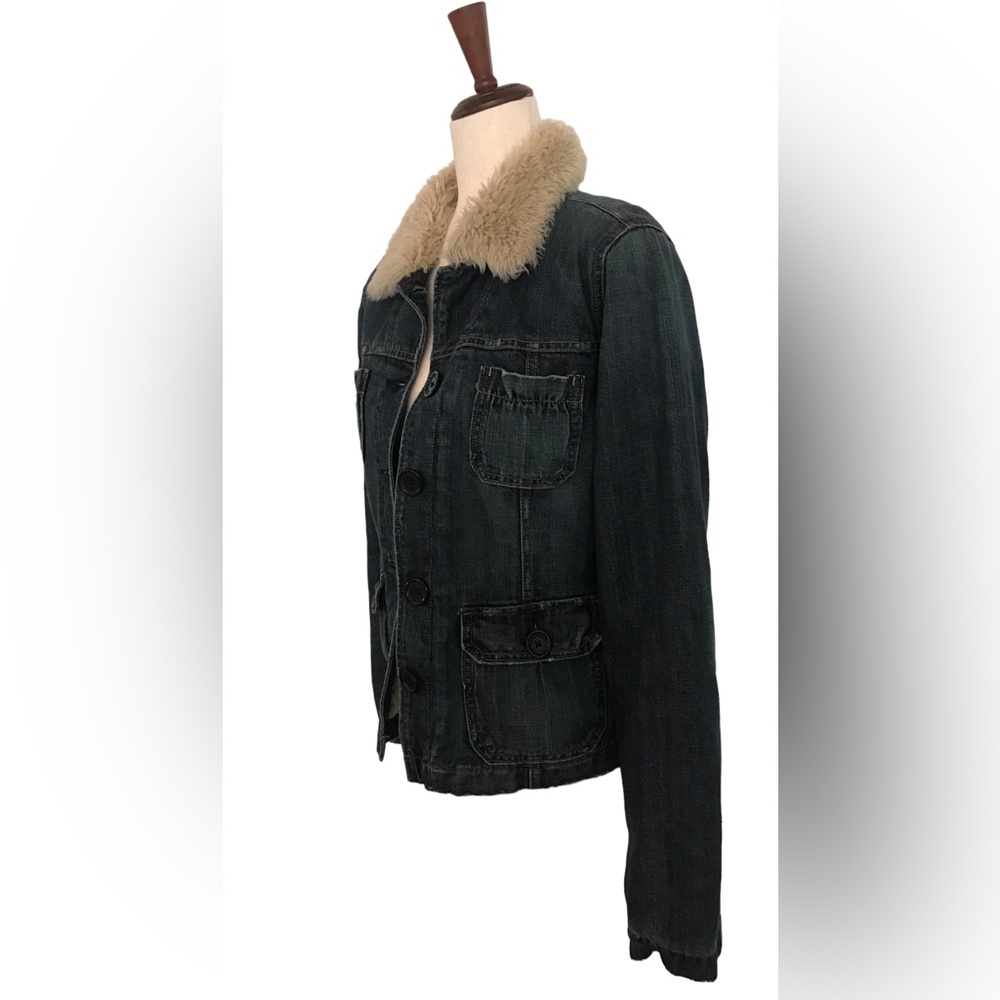 Abercrombie & Fitch Jean Jacket Faux Fur Collar Medium Lined Button Down Pockets - Picture 4 of 11